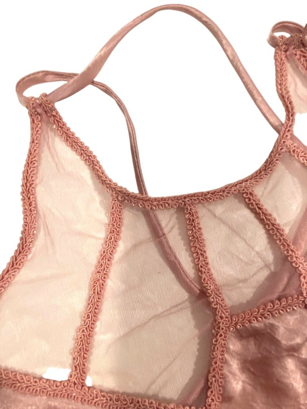 Vintage Victoria Secret gold label Satin Pink slip Dress Sheer Halter Neck L - Picture 6 of 12